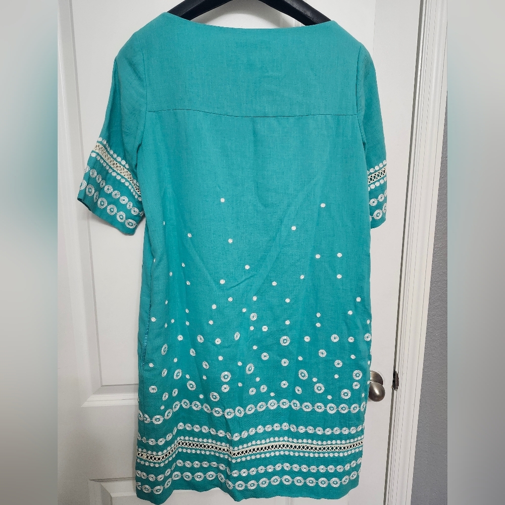 Tommy Bahama Turquoise Green Blue White Polka Dot Shift Dress Womans Small - Picture 6 of 6